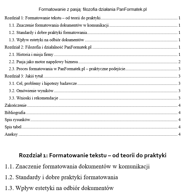 spis treści jako podstawowy element formatowania pracy dyplomowej