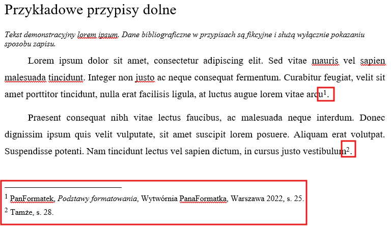 Przykład przypisu dolnego w dokumencie Word