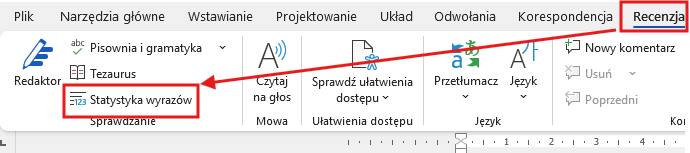 Gdzie znaleźć Statystykę wyrazów w programie Word